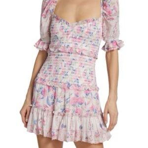 HEMANT & NANDITA Floral Ruffle Dress in Pink and Blue